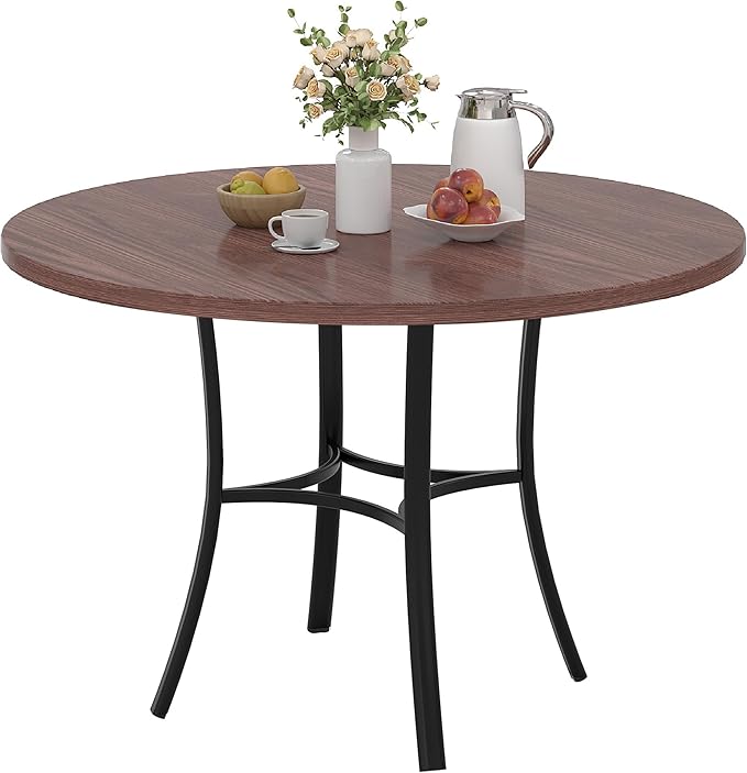 VECELO 36" Round Dining Table for 4, Wood Grain Dinette with Metal Frame for Kitchen, Apartment, Home, Space-Saving, Brown
