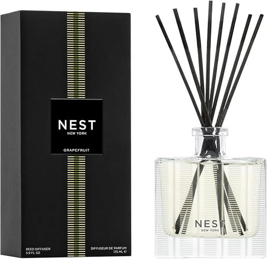 NEST New York Reed Diffuser, Grapefruit - 5.9 fl oz - Fragrance for Up to 90 Days - Reusable, Refillable Glass Holder - Includes 8 All-Natural Reed Sticks - Flame Free