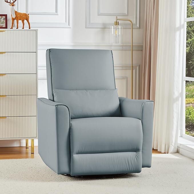 GarveeHome Recliner Chair, 360° Swivel Rocker Glider Nursery Chair with Padded Armrest and Deep Seat, PU Leather Upholstered Reclining Sofa Chair for Living Room, Bedroom and Nursery (Gray)