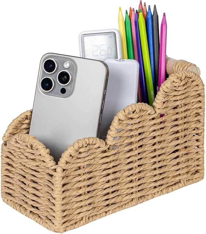 CubesLand Scalloped Pen Pencil Holder Cup, Makeup Brush Holder, TV Remote Control Holder Bedside Organizer, Office Desk Caddy Storage Organizer Accessories, Fits Farmhouse Rustic Office Decor, Beige