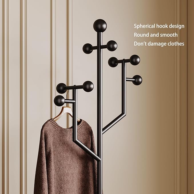 Modern Coat Racks,Coat Rack Freestanding with Marble Base,coat tree freestanding heavy duty,Metal Coat hanger Stand with 8 Ball hooks for Bags,Jacket,Clothes,Hats