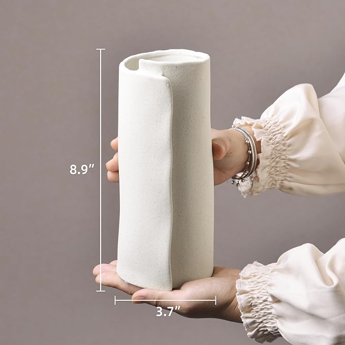 Pointnio White Ceramic Flower Vase,8 Inch Modern Boho Origami Decorative Vase for Home Decor,Small Vases for Pampas Grass,Minimalist Vase for Fresh Flowers,Dried Flowers,Table Shelf Living Room Decor