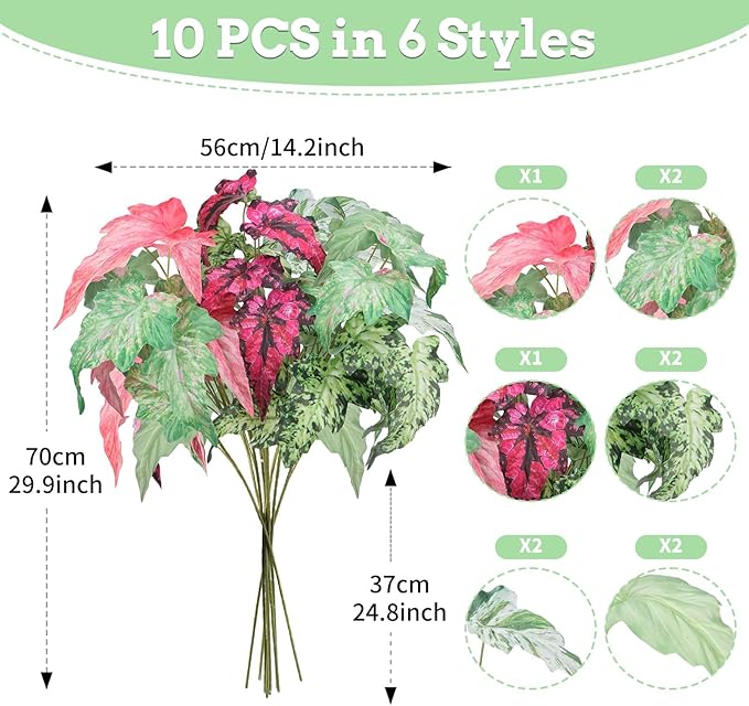 10PCS Artificial Palm Leaves Large Fake Palm Leaves 32.3'' Artificial Tropical Plants Faux Stems and Branches for Vase Home Indoor Outdoor Decor