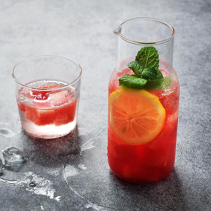 500ml/17oz Bedside Water Carafe Set with Tumbler Glass Set for Bedroom Nightstand, Clear Glass Water Mouthwash Dispenser for Bathroom, Household Juice Water Pitcher, Water Bottle with Lid