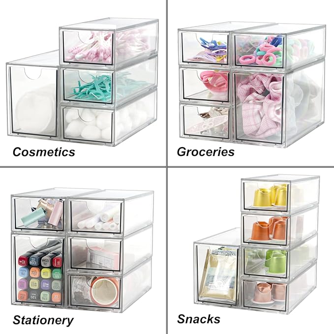 Acrylic Makeup Organizer, Clear Storage Organizer Desktop Stackable Storage Drawers, Plastic Organizer Bins for Makeup, Stationery, Cosmetics, Vanity, Bathroom,Cabinet,Pantry Office Desk (5 Drawers)