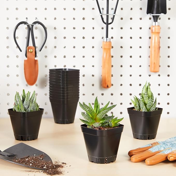 Juvale Nursery Pots - 2 in, Black, 150 Count, Modern Square Stackable - Seed Starter & Seedling Planter - Plastic Plant Pots with Drainage Holes - Indoor Planter