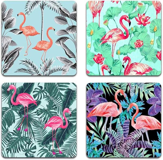 Tropical Flamingo Square Coaster Set - Made of Recycled Rubber - Set of 4