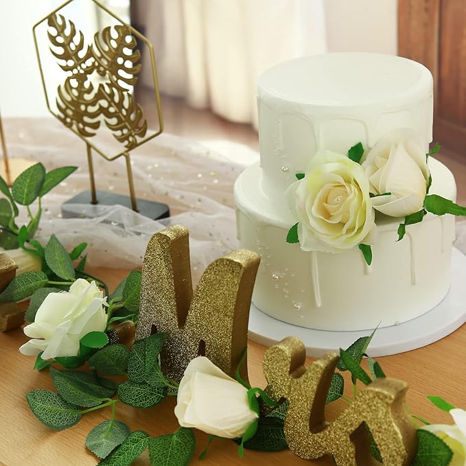 Felice Arts 2 Pack Champagne Rose Garland Each 6.5FT Fake Rose Vine Hanging Floral Garland for Wedding Table Arrangement DIY Flower Wreath Decor