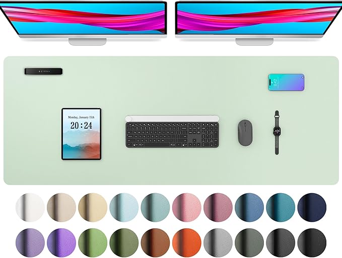 Aothia Large PU Leather Desk Pad Protector - Non-Slip Mouse Pad & Writing Mat for Office/Home, Waterproof, Easy to Clean (48" x 17",Aqua)