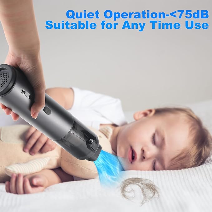 Mini Car Vacuum Cleaner, USB Charging, 4-in-1 Portable Handheld Cordless Vacuum Cleaner, 16,000pa Suction, 2 Suction Modes for Car, Home and Pet Hair