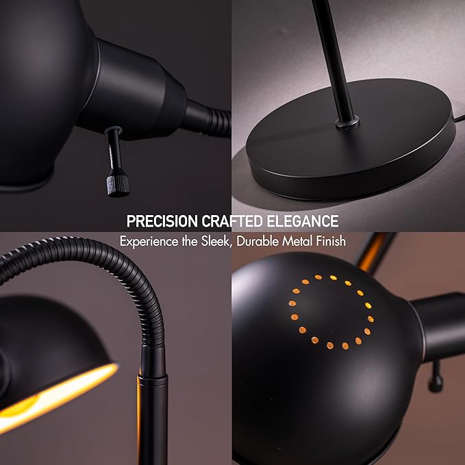 O'Bright Nova - Adjustable Floor Lamp with Flexible Gooseneck and Rotatable Shade, E26 Socket, 10-Inch Base - Ideal for Reading, Bedside, Living Room, Black