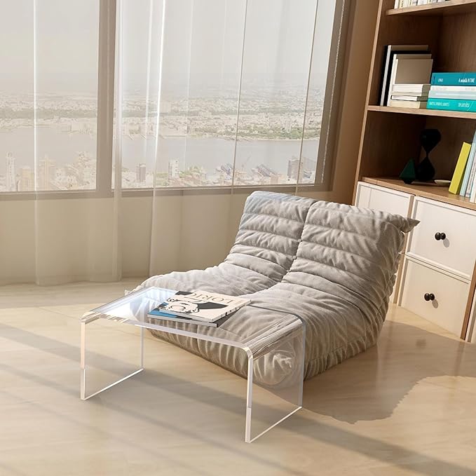 Acrylic Side Table, 24" L x 15" W x12'' H x3/5'' Thick C-Shape Clear Modern Decorative End Table, Multipurpose Coffee Table for Living Room, Bedroom and Office (1pcs)