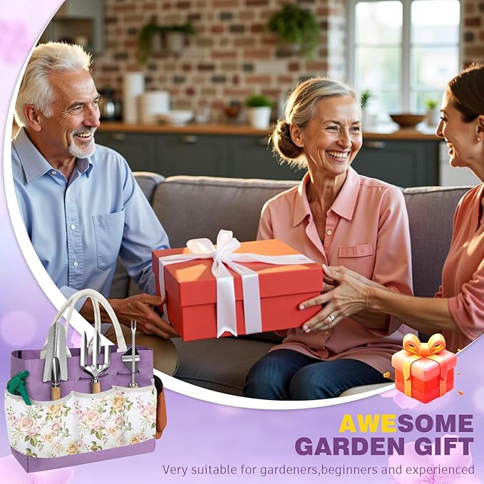 22Pcs Gardening Tools Set for Women Heavy Duty Garden Hand Tool Kit Gifts for Mom Gardener Beginner Gardening Accessories with Large Tote Bag/Shovel/Repotting Mat/Plant Labels/Gloves