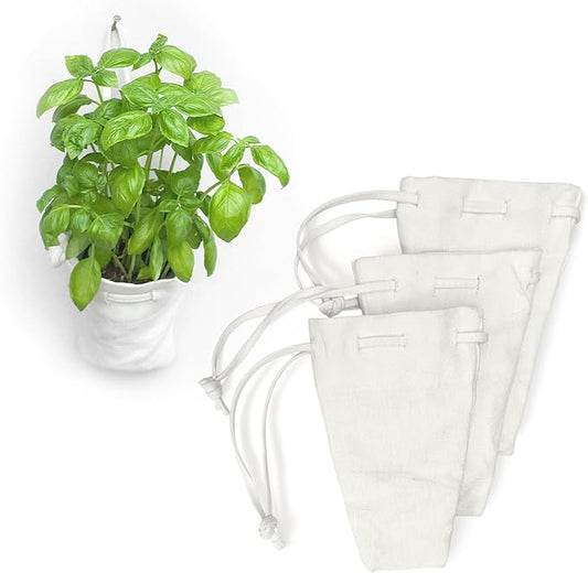 Organic Hemp Hanging Plant Bag – Reusable Natural Fiber Flower Pot Holder for Indoor & Outdoor Use – Fits 3.5 Inch Pots – Strong Drawstring – Ideal for Vertical Gardens, Orchids & Herbs 3-Pack