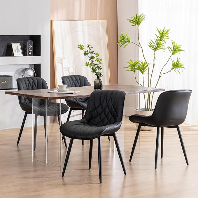 YOUNUOKE Black Dining Chairs Set of 2 Modern Upholstered Kitchen Chair Comfortable PU Leather Dinner Chairs for Kitchen Dinning Room