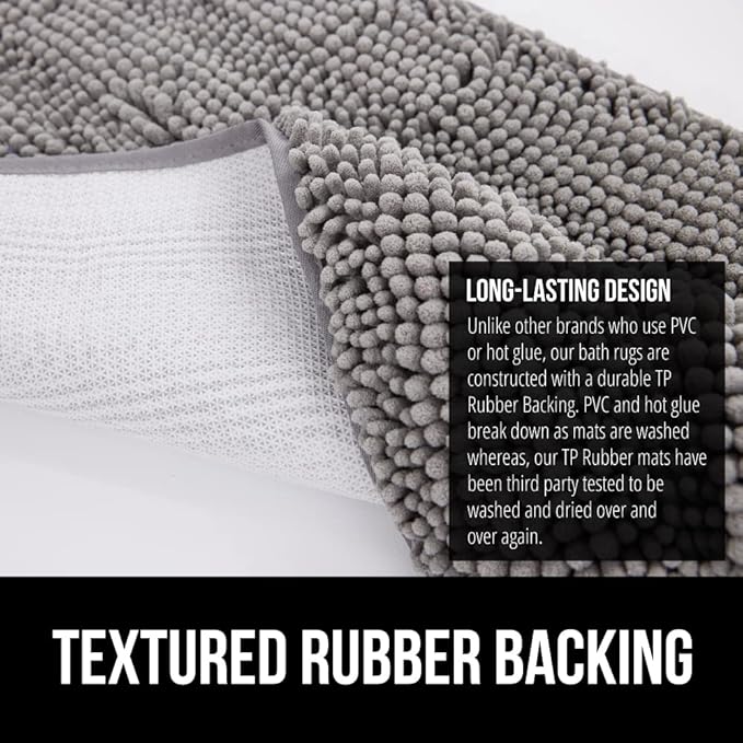 GORILLA GRIP Bath Rug Mat 70x24, Thick Soft Absorbent Chenille, Quick Dry Microfiber Mats, Rubber Backing Washable Shower Floor Rugs, Bathmat Runner, US Designed Bathroom Home Decor Accessories Grey