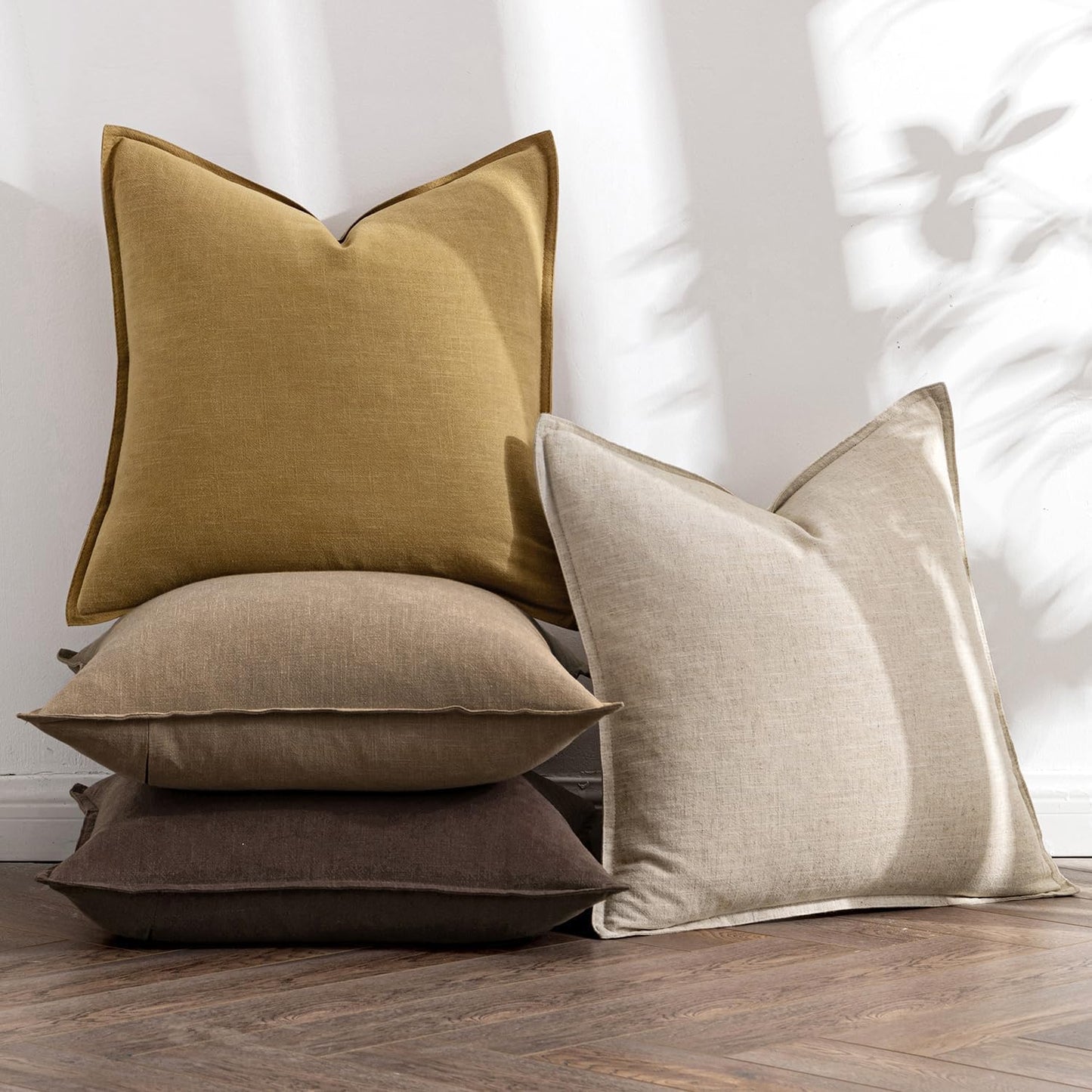 MIULEE Neutral Gold/Brown Linen Pillow Covers Pack of 4 Decorative Nautral Solid Throw Pillow Covers Soft Accent Boho Farmhouse Couch Pillowcases Modern Home Decors for Living Room Bed Sofa 24x24 Inch