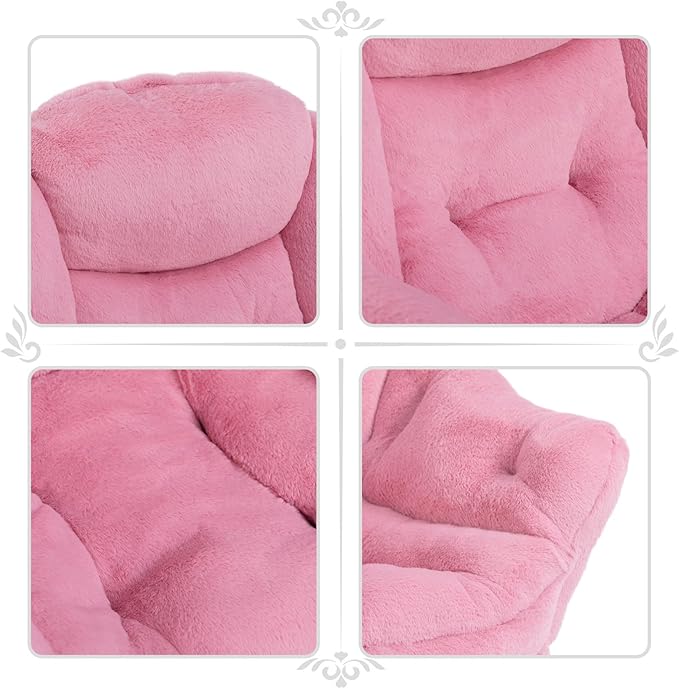 HollyHOME Fabric Lazy Chair with Foldable Ottoman, Accent Comfy Lounge Arm Chair and Folding Footrest Stool Set, Leisure Sofa Reading Chair and Footstool for Living Room, Bedroom, Dorm, Pink