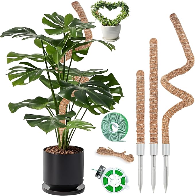 3 Pack Moss Pole, 28" 48" 63" Monstera Plant Support for Climbing Indoor Plants, Bendable Coco Coir Plant Support Stakes for Potted Plants, Pothos, Philodendron