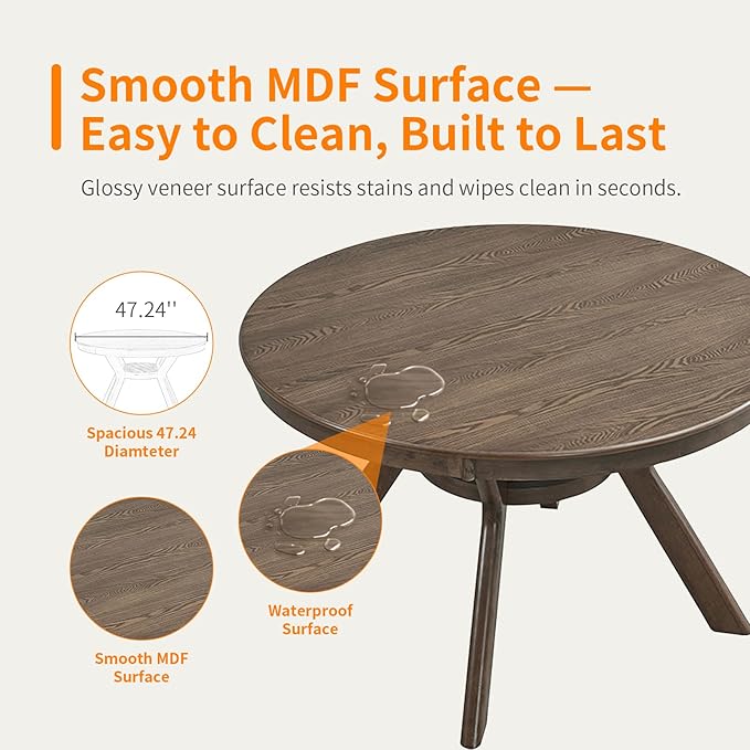 NicBex 47.24" Rubber Wood Round Dining Table for 4-6 People, Mid-Century Kitchen and Dining Table with Wooden Trestle Base, Rustic Brown Solid Wood and MDF Table for Dining Room or Living Room Oak