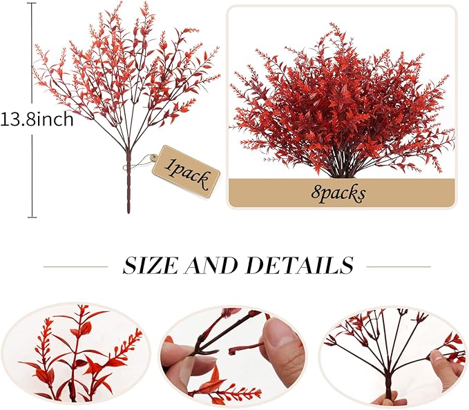 RECUTMS Artificial Greenery for Outdoors Lavender Fall Fake Plants Fake Flowers Outside UV Resistant Faux Greenery Artificial Plants Faux Flowers for Fall Wedding Yard Window Autumn Decor (Wine Red)