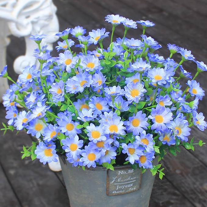 Artificial Plants & Flowers for Outdoors Fade Resistant Purple Silk Flower Look Real Fake Plant Outdoor Faux Outside for Planter Front Porch Decor (8 Bundles Purple)