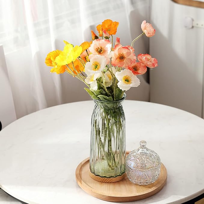 Artificial Poppy Flowers, 8 Bundles Faux Poppies with Stems for Floral Arrangements - Wedding, Home, Office, Party Table Centerpiece Decor