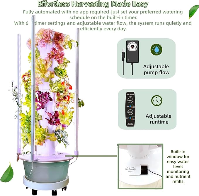 Hydroponic Growing System Kit with LED Grow Lights, Vertical Hydroponic Tower, Indoor Herb Garden, 32 Planting Pods,Lettuce Growing Garden