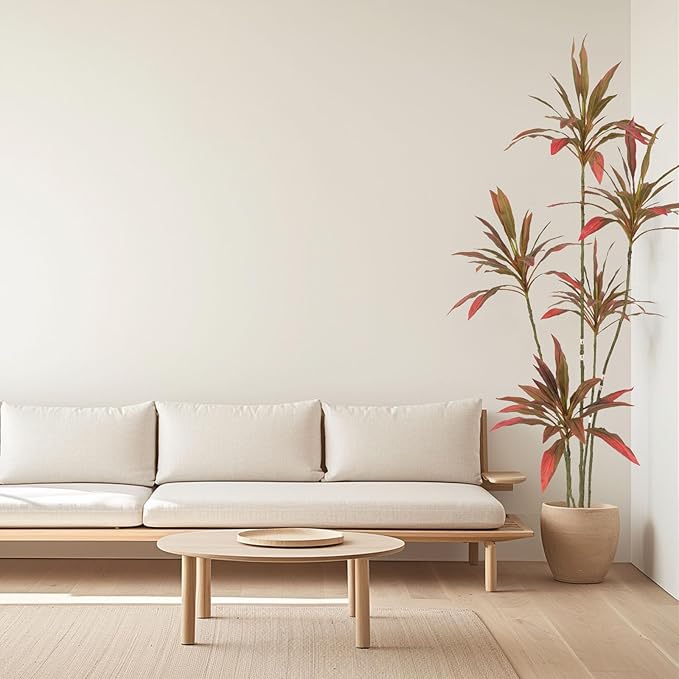 Artificial Cordyline Plant, Indoor Potted Plant, 5 Stems with Black Planter, Suitable for Large Indoor Living Room Decorations, Potted Plants, and Window Display Scenes (Red-6ft)