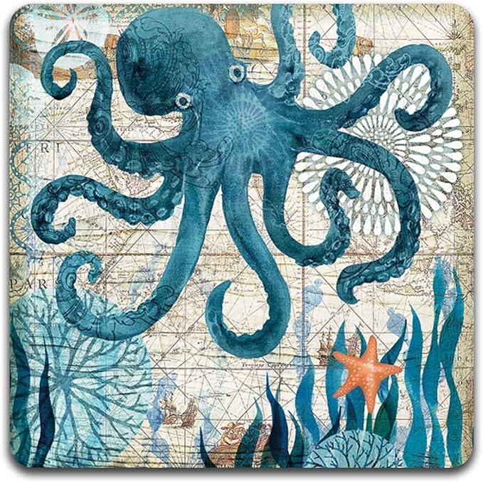 Marine Life Square Coaster Set - Made of Recycled Rubber - Set of 4