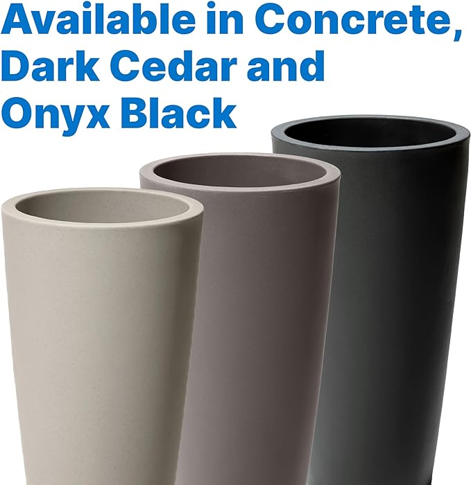 Step2 Tremont Tall Round Tapered Planter, Large Planters for Outdoor Plants, Gardening and Flower Pot for Patio or Porch, Efficient Drainage, Durable Plastic, Onyx Black, 1-Pack