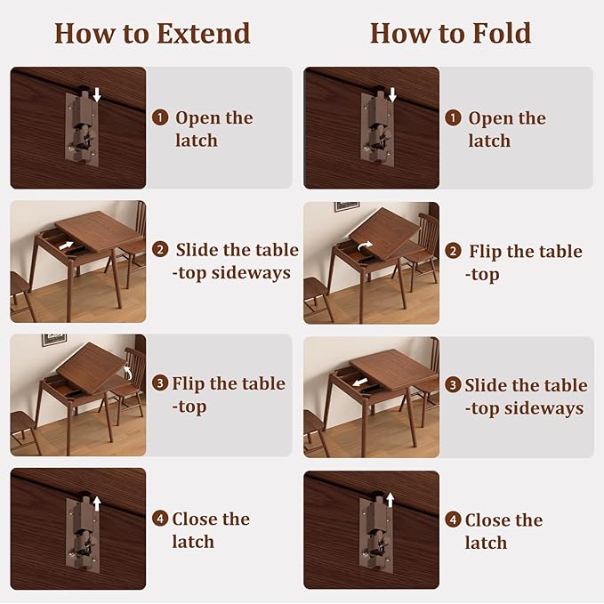 Solid Wood Small Dining Table, 23.6" L-47.2" L Expandable Kitchen Table Designed for Compact Spaces, Easy Assembly, Suitable for Apartment, Kitchen, Dining Room, Living Room (Walnut)