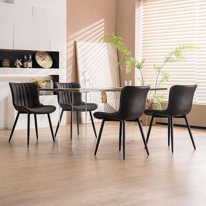 YOUNUOKE Dining Chairs Set of 2 Upholstered Mid Century Modern Kitchen Chair Comfortable Armless Faux Leather Accent Chair with Back for Guest Waiting Reception Living Room, Dark Brown