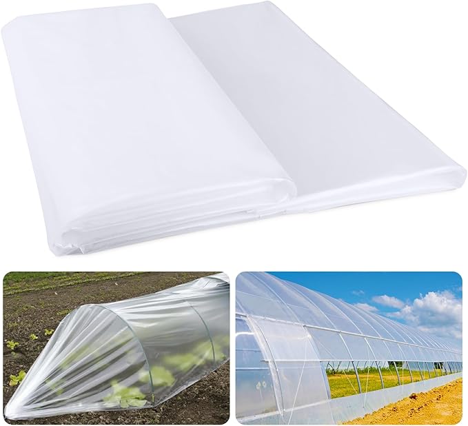 10' x 26' Greenhouse Plastic Film Sheeting Cover 6 Mil Thickness, Clear Greenhouse Cover Polyethylene Plastic UV Resistant Anti-drip, Anti-Fog for Farms, Agriculture, Garden, Farm Plastic Cover