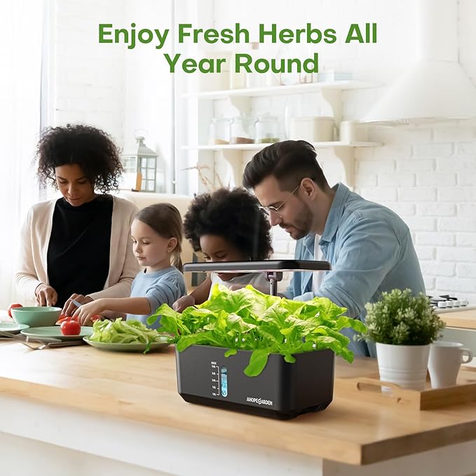 Ahopegarden Indoor Hydroponics Growing System: 10-Pod Smart Garden with Automated LED Light & Efficient Pump for Growing Herbs, Lettuce, Tomatoes - Hydroponic Planter for Home