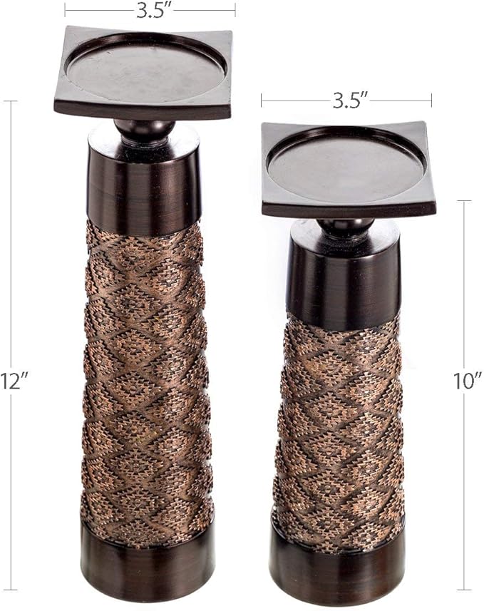 Creative Scents Dublin Brown Pillar Candle Holder Set of 2 - Home Decor Aesthetic, Coffee Table Decor Mantel Centerpieces Table Decorations, Living Room Decor or Dining Tabletop Decor -Gift Packaged-
