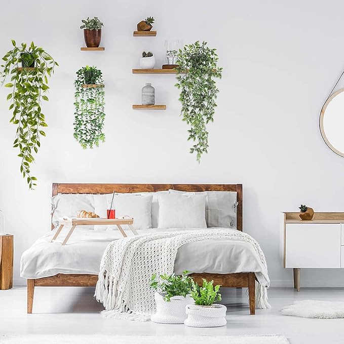 BLEUM CADE Fake Hanging Plants Mixed Set, 4pcs Artificial Hanging Plant, Faux Hanging Potted Plants Greenery for Wall Shelf Home Living Room Indoor Outdoor Decor
