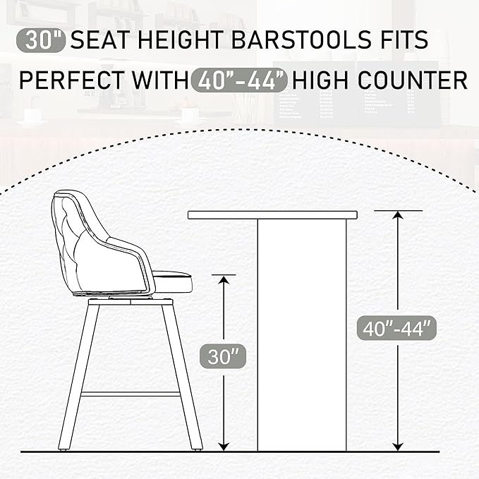 Bar Stools Set of 4, 30" Swivel Bar Height Bar stools with High Back, Faux Leather Kitchen Barstools Bar Height for Kitchen Island (Light Grey, 4PCS 30" Bar Stools)