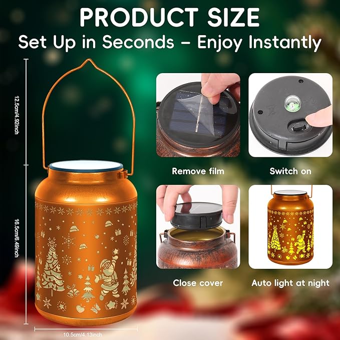 Solar Lantern Outdoor Waterproof Christmas Tree Snowflake Decor, 7-Color Changing + Warm White Light, 12H Long Lasting, Gifts for Women Mom Grandma, Hanging Metal Lights for Patio Yard Porch Pathway