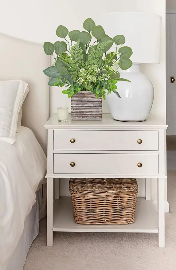 Hollyone Artificial Eucalyptus Plant in Rustic Wood Planter 14" Faux Eucalyptus Fern Greenery Arrangement Potted Plant Centerpiece for Farmhouse Home Indoor Wedding Table Mantel Shelf Kitchen Decor