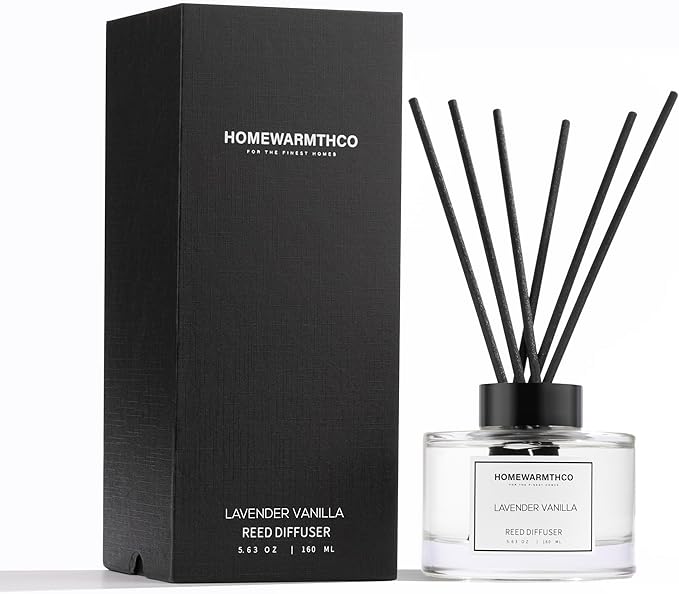 Lavender Vanilla Reed Diffuser Set - Luxury Fragrance Reed Diffusers for Home, Office & Bathroom Décor - Long Lasting Scent Sticks Diffuser with Non-Toxic Oils (5.63 oz)