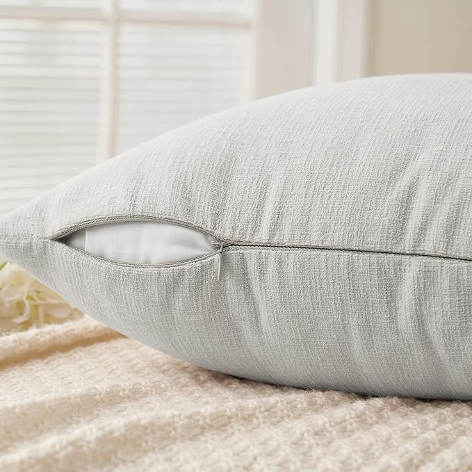 MIULEE Light Grey Couch Pillow Covers 20x20 Inch, Set of 2 Soft Chenille Decorative Square Throw Pillow Covers Farmhouse for Sofa Living Room Bed
