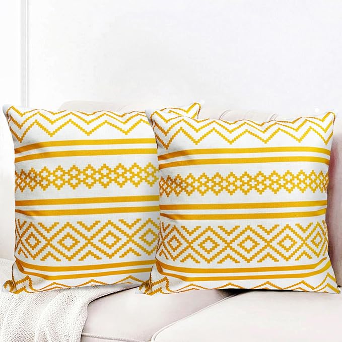 Decorative Throw Pillow Covers Set of 2 Chrome Yellow Boho Pillow Covers 16x16 Inch Throw Pillow Cover Linen Pillowcase Modern Farmhouse Outdoor Pillow Covers for Couch Sofa Bed Living Room