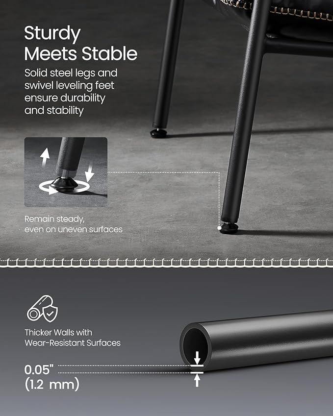 VASAGLE EKHO Collection - Accent Chair, Metal Framed Armchair, Synthetic Leather with Stitching, Mid-Century Modern, Sling Chair for Living, Bedroom, Reading Room, Lounge, Ink Black ULAC014B01