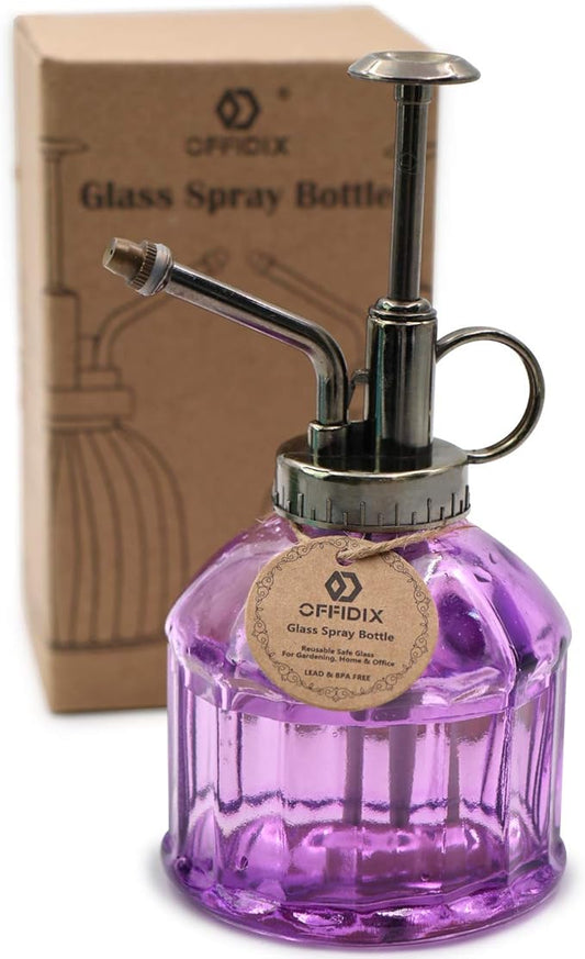 OFFIDIX Glass Watering Spray Bottle,Plant Mister Watering can Indoor with Bronze Plastic Top Pump, Glass Small Watering Can for Garden, Plants, Cleaning (Purple)