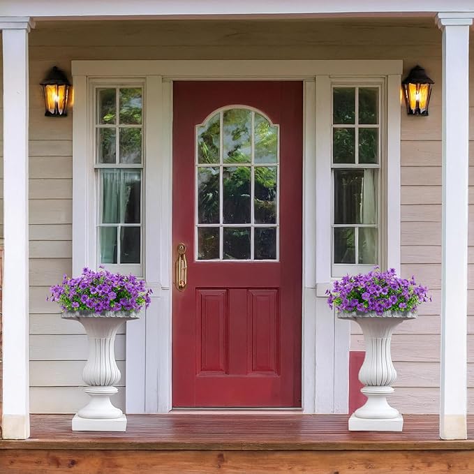 16 Bundles Artificial Flowers Outdoor Spring Summer Decoration Fake Silk Colorful Daisy Eucalyptus Realistic UV Resistant Outside Faux Plants for Garden Porch Window Box Home Decor (Purple)