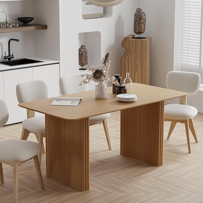 Casaphoria 67" Rectangular Dining Table, Modern Kitchen Table for 4-6, Farmhouse Style Large Table, Easy Assembly for Living Room, Kitchen, Bar, Natural Wood