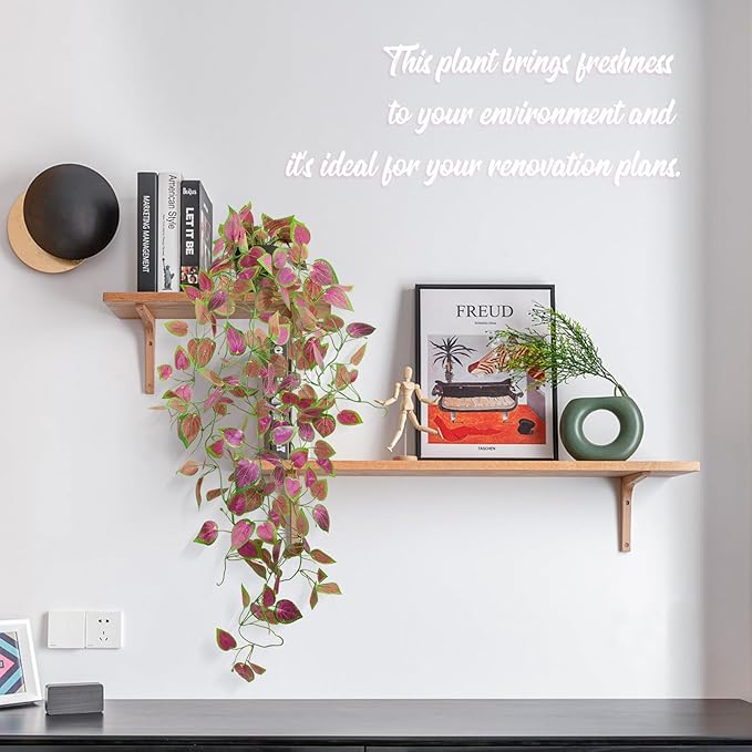 LOYWREE Artificial Purple Ivy Hanging Vine Plants - Small Potted Long Trailing Cascading Foliage, Gothic Home Decor for Indoor/Outdoor, Office, Garden & Shelf (Black Pot Included)