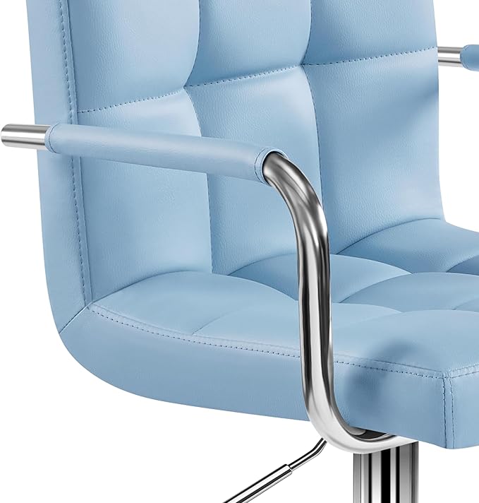 Yaheetech Bar Stools Set of 4, PU Leather Adjustable Swivel Barstools, Hydraulic Kitchen Counter Height Chairs with Armrest and Back for Kitchen, Dining Room, Blue