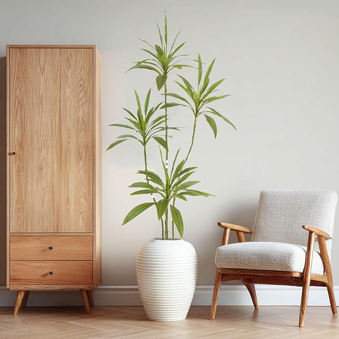 Artificial Cordyline Plant, Indoor Potted Plant, 5 Stems with Black Planter, Suitable for Large Indoor Living Room Decorations, Potted Plants, and Window Display Scenes (Green-5.3ft)